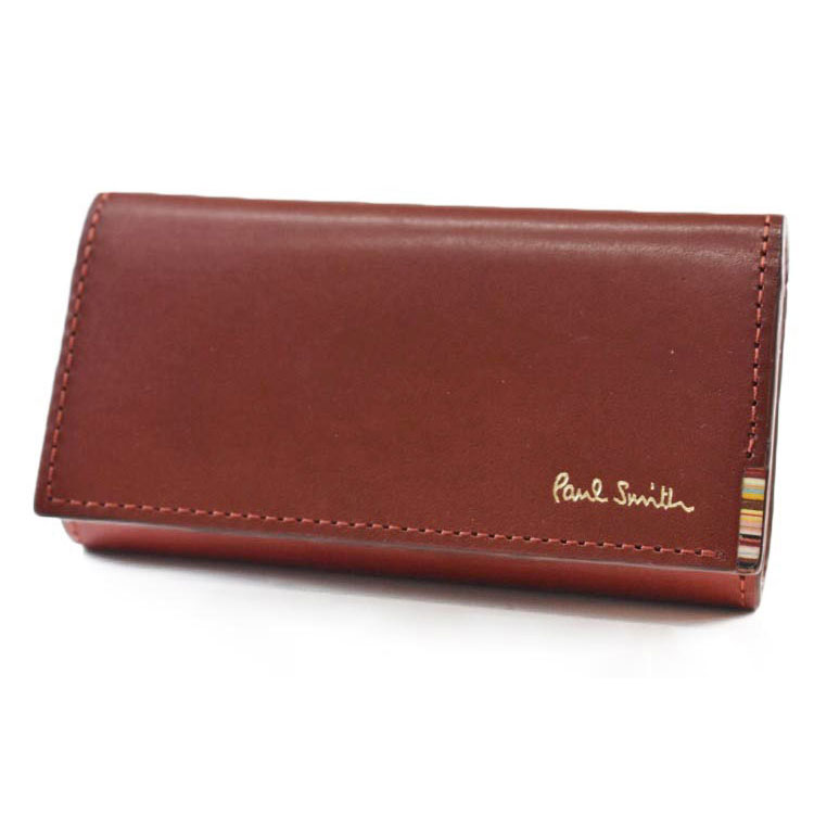 ポールスミス キーケース メンズ ブランド Paul Smith マルチストライプタブ 4連 フラップ 専用箱付 茶 ブラウン 訳あり 男性 紳士 本革 PSQ093