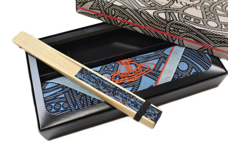 ヴィヴィアン ウエストウッド 扇子 ハンカチ セット メンズ 男性用 男性 竹 ブランド 綿 高級 ハイブランド Vivienne Westwood ブルー オーブ 刺繍 紳士 20代 30代 40代 50代 60代 70代 プレゼント ギフト おしゃれ 父の日 実用的 暑さ対策