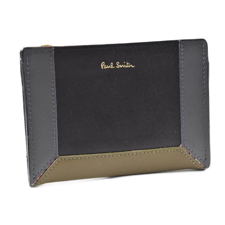 ポールスミス コインケース カードケース メンズ ブランド Paul Smith コントラストカラーブロック L字ファスナー 専用箱付 黒 ブラック 男性 紳士 本革 BPS302 訳あり