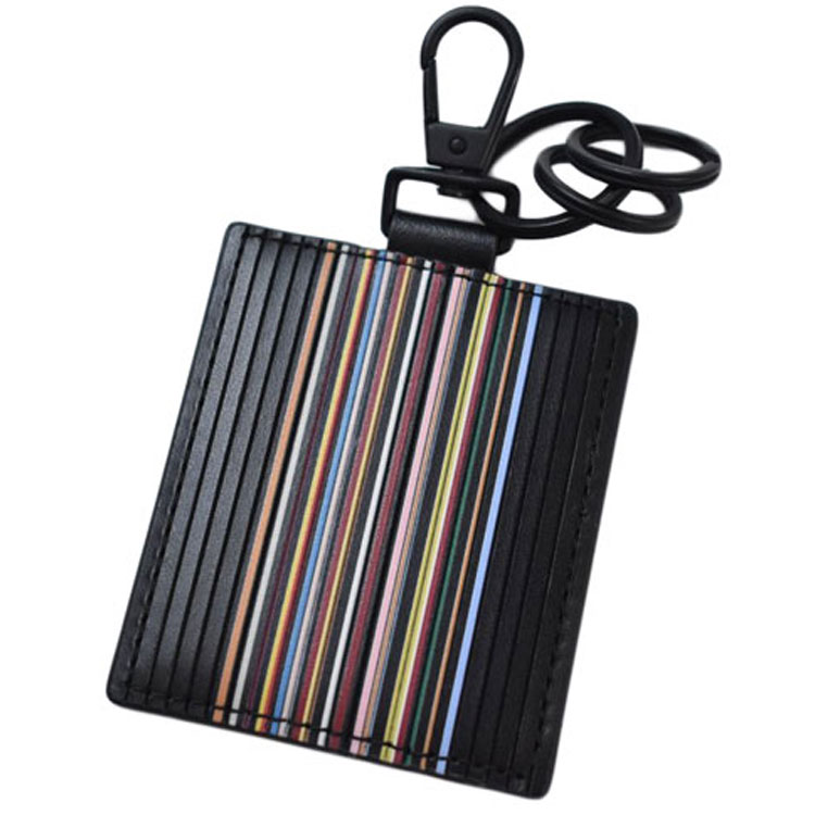 ポールスミス キーリング 3連 メンズ ブランド Paul Smith シグネチャーストライプパネル キーホルダー 専用箱付 黒 ブラック おしゃれ 20代 30代 40代 50代 ギフト プレゼント 男性 紳士 本革 BPU120