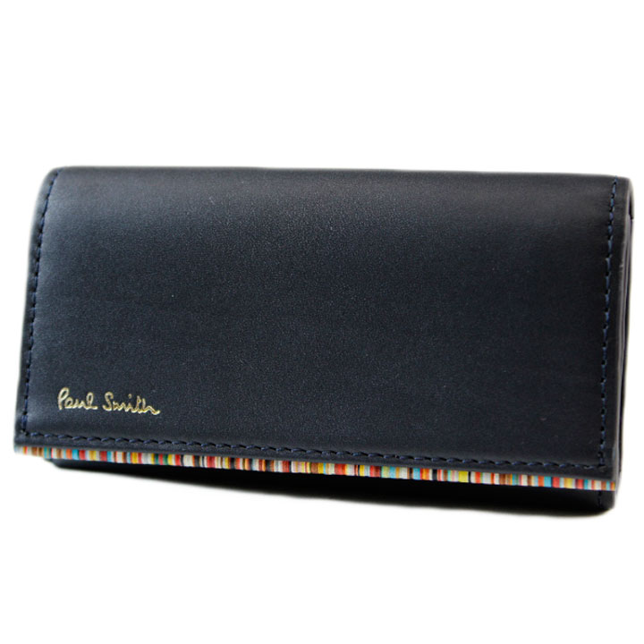 ポールスミス キーケース 4連 メンズ ブランド Paul Smith ストライプポイント2 キーリング付 専用箱付 濃紺 ダーク ネイビー 男性 紳士 おしゃれ かっこいい 本革 革 レザー 20代 30代 40代 50代 PSC752 訳あり(4)