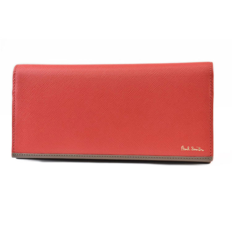 ポールスミス 長財布 財布 メンズ ブランド ポール・スミス Paul Smith サフィアーノ フラップ 専用箱付 赤 レッド × トープ ブラウン 男性 紳士 本革 PSQ105