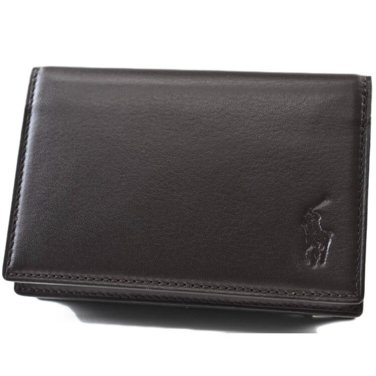 ポロ ラルフローレン カードケース 名刺入れ パスケース IDケース メンズ ブランド POLO Ralph Lauren カーフレザー エンボス ロゴ 専用箱付 濃茶 ダークブラウン 20代 30代 40代 50代 60代 プレゼント ギフト おしゃれ 男性 紳士 本革
