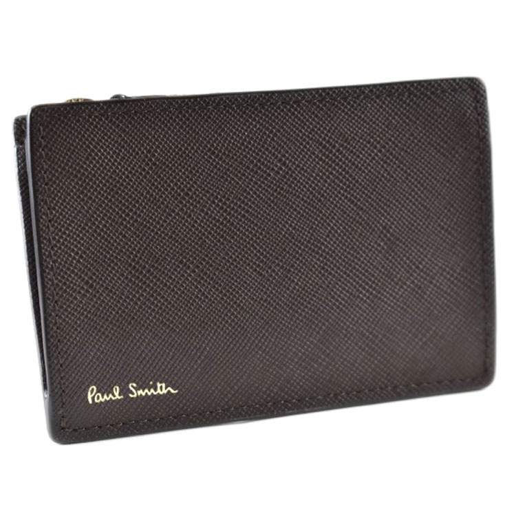 ポールスミス コインケース パスケース メンズ ブランド Paul Smith ジップストローグレイン2 定期入れ 専用箱付 茶 チョコ 男性 紳士 本革 PSC786
