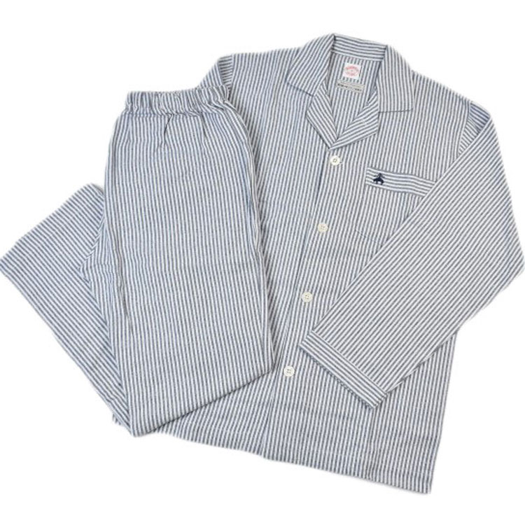 ブルックス ブラザーズ パジャマ メンズ 綿 100 % 長袖 前開き 春 秋 冬 上下セット ルームウェア ブランド BROOKS BROTHERS ロングパンツ ホームウェア テーラード ネイビー 紺 ストライプ M L LL 男性 紳士 プレゼント ギフト おしゃれ 20代 30代 40代 50代