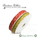 メール便OK 業務用 ロールリボン クリスマス グログランリボン 片面プリント 22mm 1巻 91m (100 ヤード) レッド × ディジョン リーフ柄 ラ...