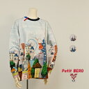 【 30%OFF SALE 】 オレボレブラ OLLEBOREBLA アルベロベロ ぶたさん シャボン玉 パネルプリント ミニ裏毛 クルーネック カ ットソー 2025春 M グレー ブルー