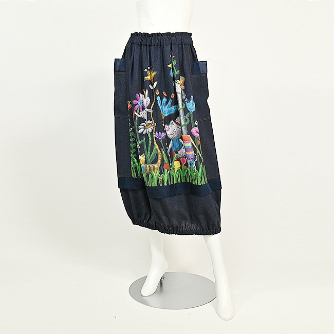 【 30%OFF SALE 】 オレボレブラ OLLEBOREBLA アルベロベロ デニム手描きパネルプリント コクーンスカート 2026春 M ネイビー アイスブルー petit-clo-10005577 プチベロ サンプル画像3
