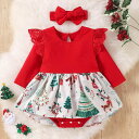 赤ちゃん クリスマス 服 ロンパース ベビー服 クリスマス ヘアバンド付き 長袖 レース 女の子 ベビー 新生児 赤ちゃん服 コットン 綿 写真撮影用 部屋着 ...