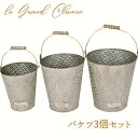 le Grand Chemin グランシュマン フルールエジャルダン バケツ3個セット ガーデニング 花 資材 花器 ベース ブリキ アンティーク風 オシャレ 小物入れ エンボス加工 ナチュラル フラワー模様 母の日