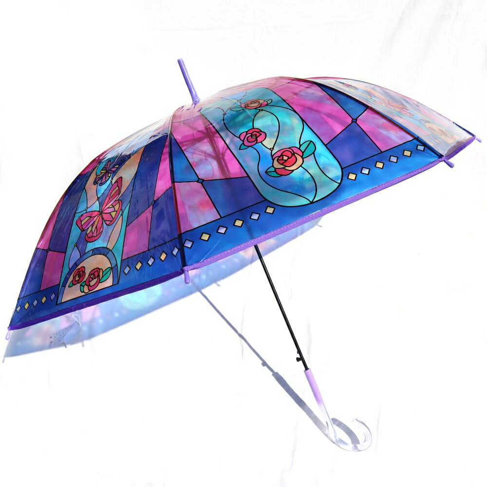 傘 長傘 グラスファイバー骨使用 ジャンプ式 60cm ビニール傘　光で魅せるステンドグラス柄　PURPLE（他の商品と同梱不可、ギフト包装不可）