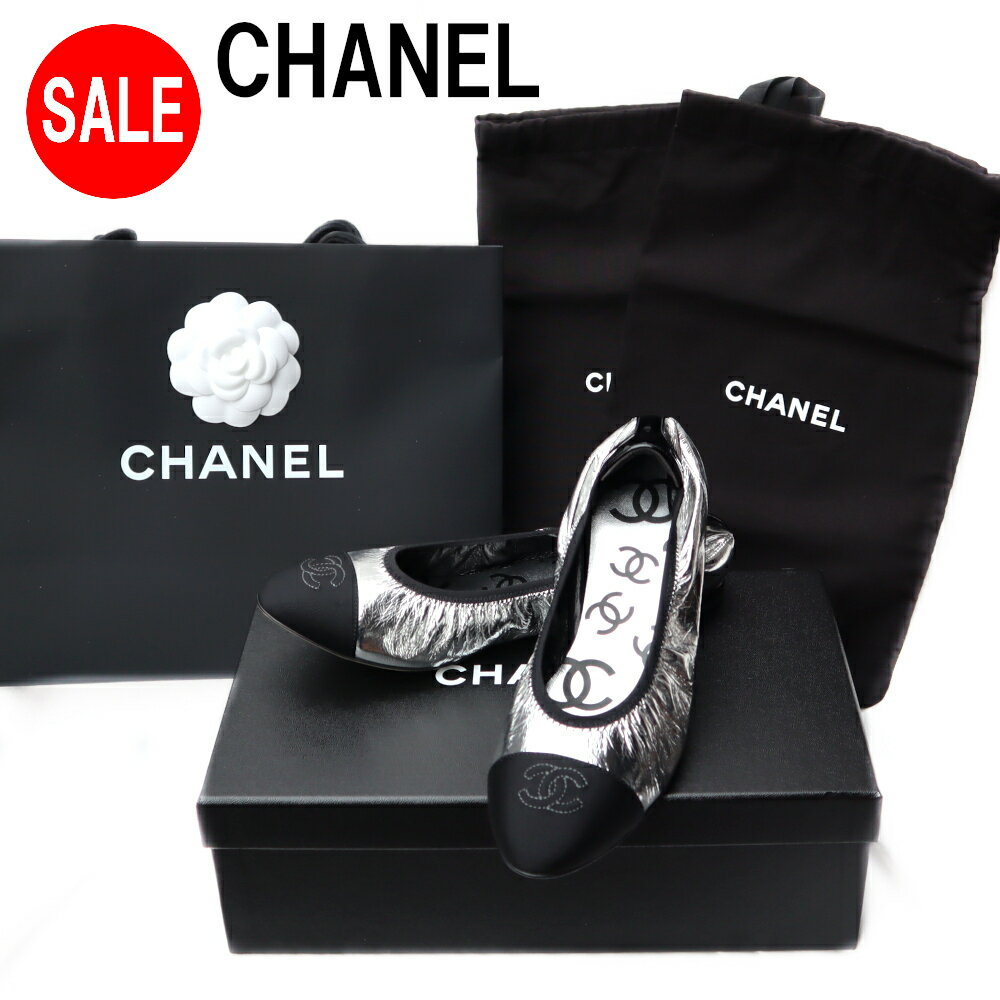 CHANEL シャネル レディース　 バンディングフラットシューズ ブラック シルバー ツートン サイズ：EUR 36.5 G36166