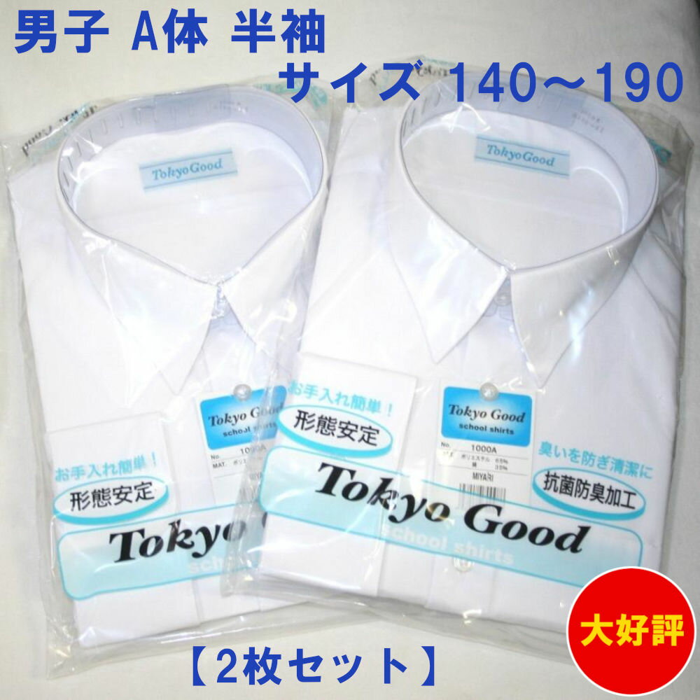 スクールシャツ 140〜190A体 半袖 スクール Yシャツ 2枚セット 男子ワイシャツ 形態安定 防菌防臭効果 A体 男子【サイズ:140〜190】【男子ワイシャツ】