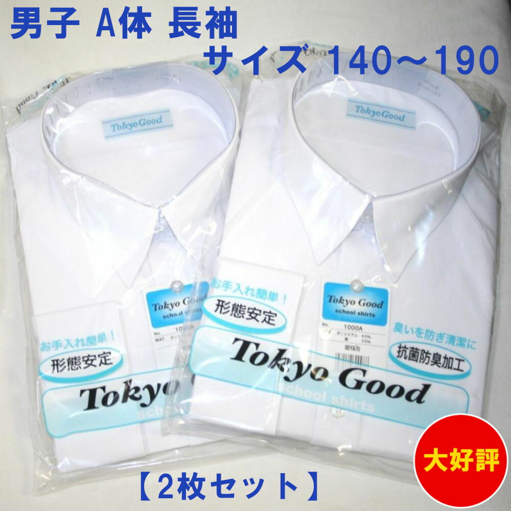 スクールシャツ 140〜190A体 長袖 スクール Yシャツ 2枚セット 男子ワイシャツ 形態安定 防菌防臭効果 A体 男子【サイズ:140〜190】【男子ワイ...