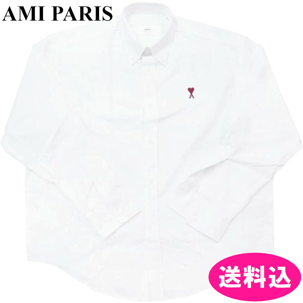 AMI PARIS アミパリス メンズ カジュアル シャツ 長袖 BFUSH130.CO0031IS ホワイト Lサイズ