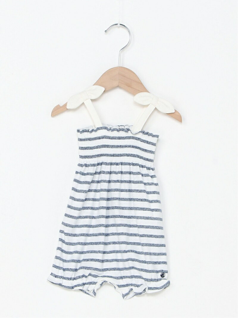 【SALE／50%OFF】(K)コットンリネンボーダーキャミソールロンパース PETIT BATEAU プチバトー マタニティウェア・ベビー用品 ロンパース・カバーオール ホワイト【RBA_E】[Rakuten Fashion]