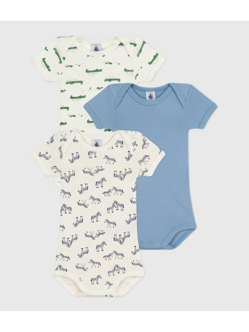 半袖ボディ3枚組 PETIT BATEAU プチバトー マタニティウェア・ベビー用品 ロンパース・カバーオール【..