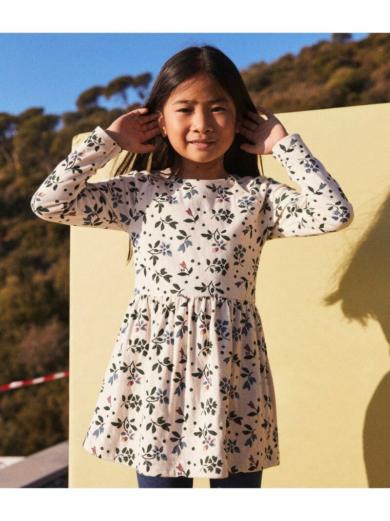 楽天PETIT BATEAU【SALE／30％OFF】チュビックプリント長袖ワンピース PETIT BATEAU プチバトー ワンピース・ドレス ワンピース ホワイト【RBA_E】【送料無料】[Rakuten Fashion]