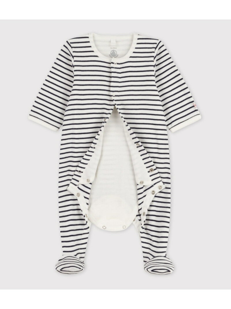 (K)ミニマリニエール前開きロンパース PETIT BATEAU プチバトー マタニティー/ベビー ロンパース/カバーオール ネイビー【送料無料】[Rakuten Fashion]