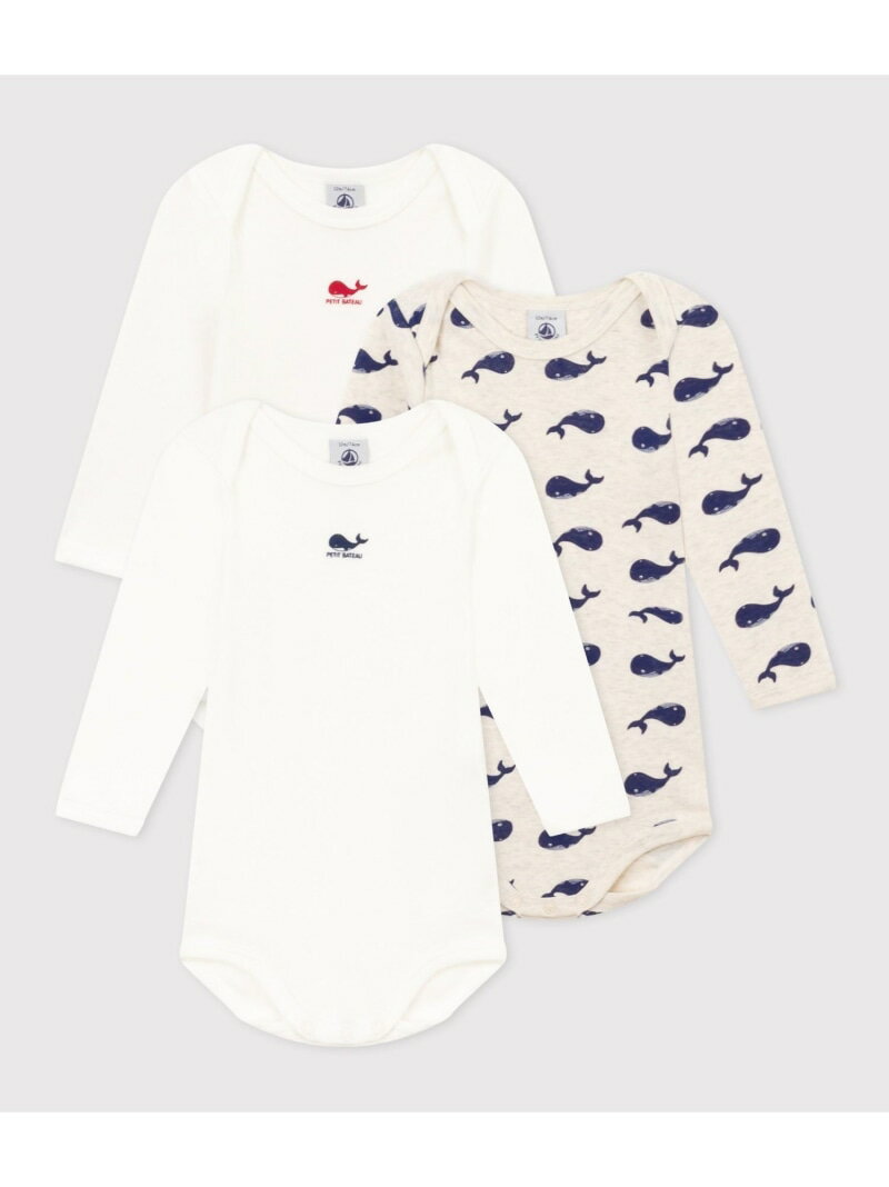 長袖ボディ3枚組 PETIT BATEAU プチバトー マタニティウェア・ベビー用品 ロンパース・カバーオール【送料無料】[Rakuten Fashion]