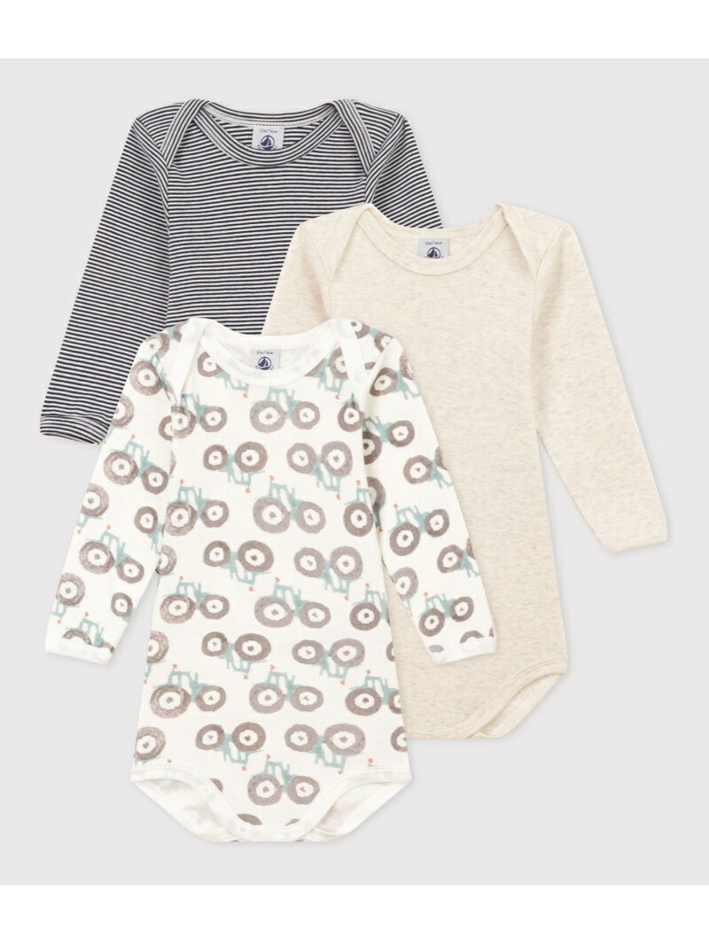 プチバトー ベビー服 男の子 【SALE／20%OFF】長袖ボディ3枚組 PETIT BATEAU プチバトー マタニティウェア・ベビー用品 ロンパース・カバーオール【RBA_E】【送料無料】[Rakuten Fashion]