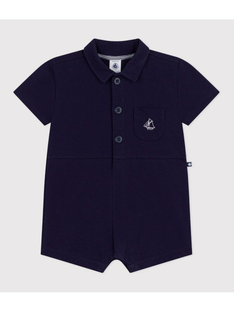 Rakuten - ポロ衿ショートロンパース PETIT BATEAU プチバトー マタニティウェア・ベビー用品 ロンパース・カバーオール ネイビー【送料無料】[Rakuten Fashion]