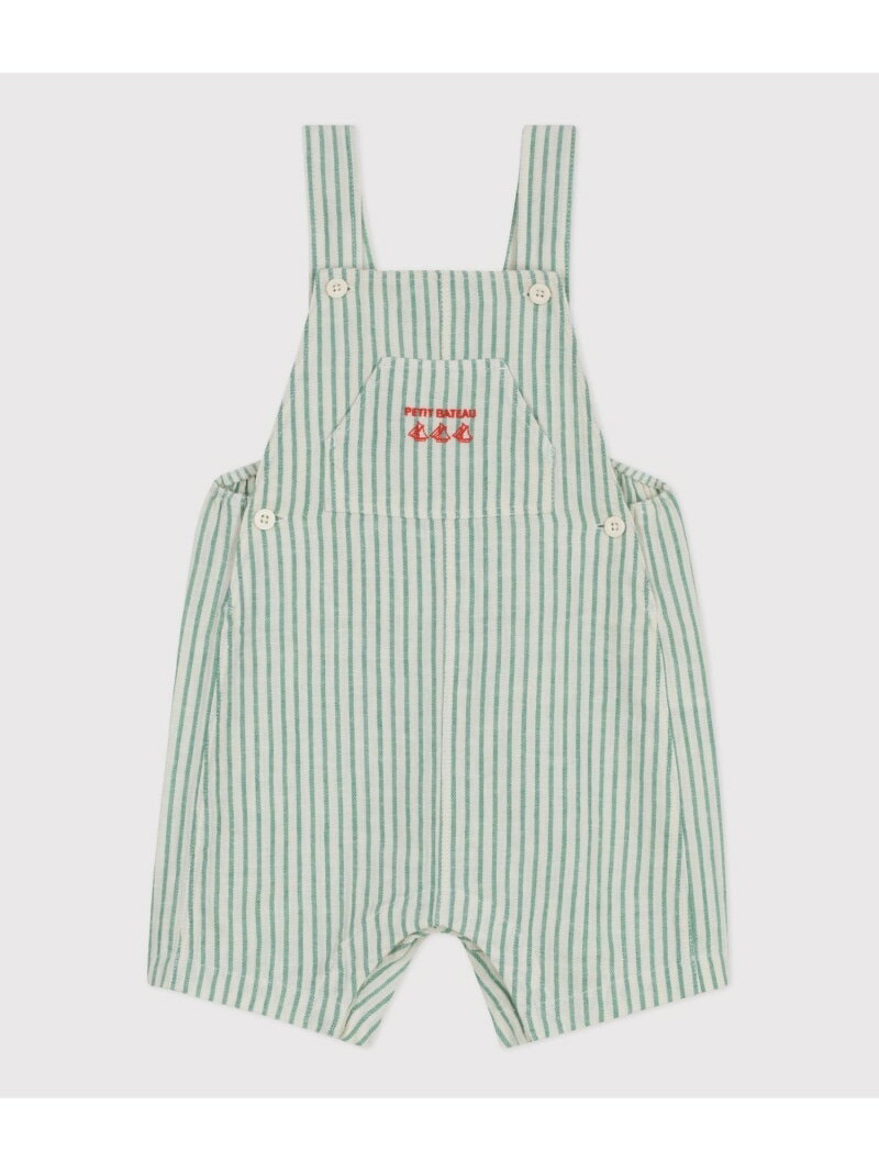 乐天商城 - ストライプショートサロペット PETIT BATEAU プチバトー オールインワン・オーバーオール オーバーオール・サロペット ホワイト【送料無料】[Rakuten Fashion]