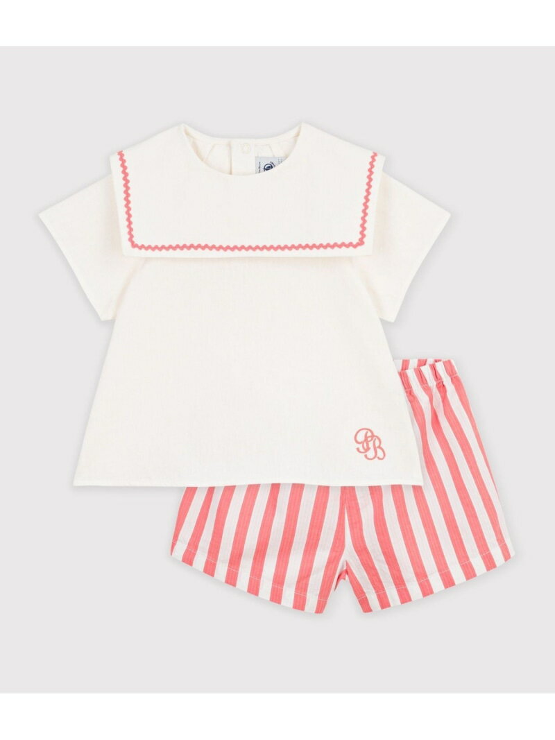 樂天商城 - セーラーカラーベビー2点セット PETIT BATEAU プチバトー トップス シャツ・ブラウス ホワイト【送料無料】[Rakuten Fashion]