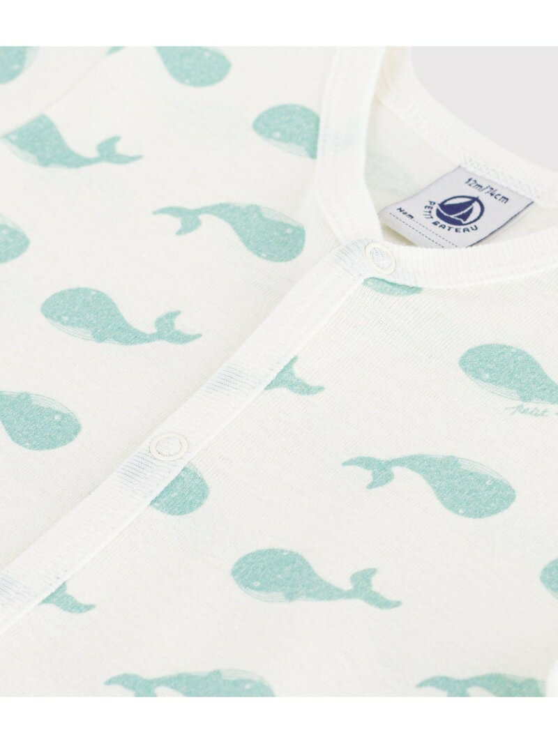 クジラプリントショートロンパース PETIT BATEAU プチバトー マタニティウェア・ベビー用品 ロンパース・カバーオール ホワイト【送料無料】[Rakuten Fashion] 3