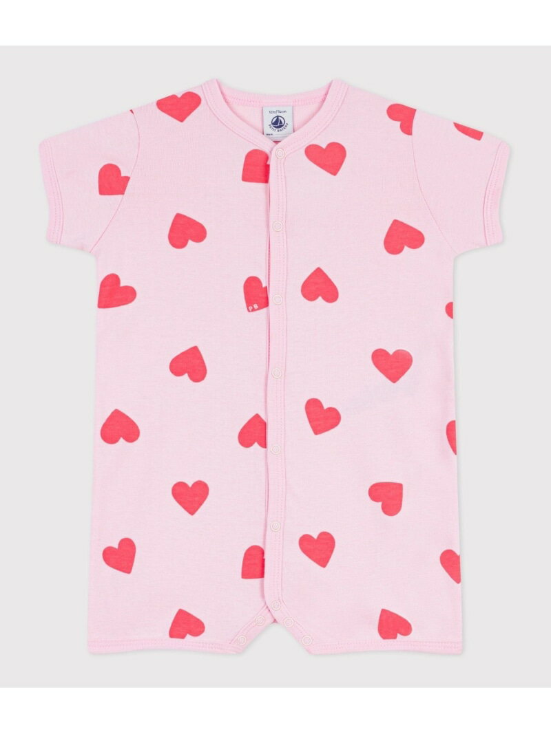 Rakuten - ハートプリントショートロンパース PETIT BATEAU プチバトー マタニティウェア・ベビー用品 ロンパース・カバーオール ピンク【送料無料】[Rakuten Fashion]