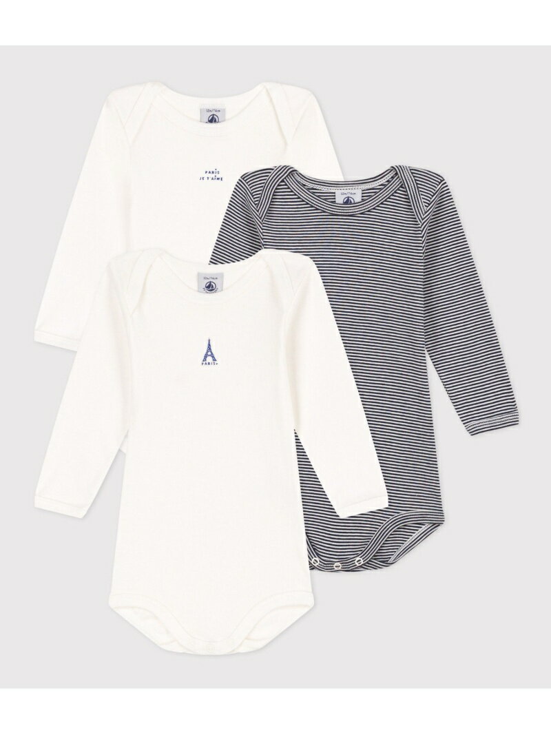 プチバトー ベビー服 男の子 【SALE／20%OFF】長袖ボディ3枚組 PETIT BATEAU プチバトー マタニティウェア・ベビー用品 ロンパース・カバーオール【RBA_E】【送料無料】[Rakuten Fashion]