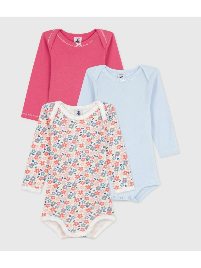 長袖ボディ3枚組 PETIT BATEAU プチバトー マタニティウェア・ベビー用品 ロンパース・カバーオール【..