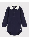 衿つき長袖ボディ PETIT BATEAU プチバトー マタニティウェア・ベビー用品 ロンパース・カバーオール ホワイト[Rakuten Fashion]