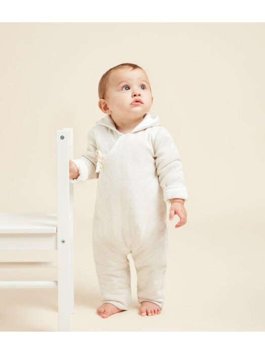 (K)フード付前開きロンパース PETIT BATEAU プチバトー マタニティー/ベビー ロンパース/カバーオール グレー【送料無料】[Rakuten Fashion]