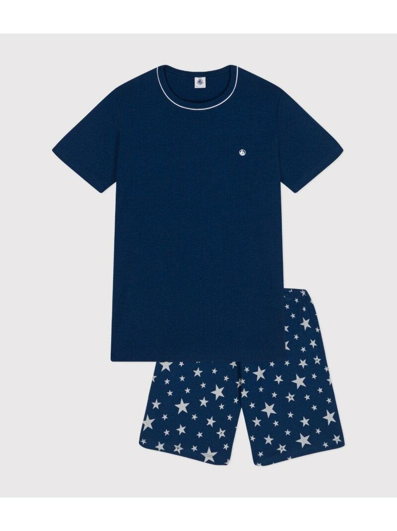 PETIT BATEAU（プチバトー）半袖パジャマトップスはネイビー、ボトムスは星プリントで揃えた半袖パジャマです。環境にやさしく、第二の肌と呼ばれるほどやわらかな1×1リブ編み素材を使用し、深い睡眠に誘う快適な着心地を実現。パジャマとしてはもちろん、リラックスタイムにもおすすめのアイテムです。※濃色の製品は、摩擦や洗濯の際に色落ちや色移りをする場合があります。中性洗剤で単独洗いをしてください。型番：A0AAY-01-140 KM6516【採寸】サイズ上　着丈上　身幅袖丈下　着丈下　ウエストS (14ans)65cm47.5cm19.2cm36cm29cmM (16ans)70cm50cm20.5cm36.5cm30cmL (18ans)72cm51.5cm21.2cm39.5cm31cm商品のサイズについて【商品詳細】チュニジア素材：コットン100%サイズ：S (14ans)、M (16ans)、L (18ans)※画面上と実物では多少色具合が異なって見える場合もございます。ご了承ください。商品のカラーについて 【予約商品について】 ※「先行予約販売中」「予約販売中」をご注文の際は予約商品についてをご確認ください。■重要なお知らせ※ 当店では、ギフト配送サービス及びラッピングサービスを行っておりません。ご注文者様とお届け先が違う場合でも、タグ（値札）付「納品書 兼 返品連絡票」同梱の状態でお送り致しますのでご了承ください。 ラッピング・ギフト配送について※ 2点以上ご購入の場合、全ての商品が揃い次第一括でのお届けとなります。お届け予定日の異なる商品をお買い上げの場合はご注意下さい。お急ぎの商品がございましたら分けてご購入いただきますようお願い致します。発送について ※ 買い物カートに入れるだけでは在庫確保されませんのでお早めに購入手続きをしてください。当店では在庫を複数サイトで共有しているため、同時にご注文があった場合、売切れとなってしまう事がございます。お手数ですが、ご注文後に当店からお送りする「ご注文内容の確認メール」をご確認ください。ご注文の確定について ※ Rakuten Fashionの商品ページに記載しているメーカー希望小売価格は、楽天市場「商品価格ナビ」に登録されている価格に準じています。 商品の価格についてPETIT BATEAUPETIT BATEAUのパジャマインナー・ルームウェアご注文・お届けについて発送ガイドラッピンググッズ3,980円以上送料無料ご利用ガイド