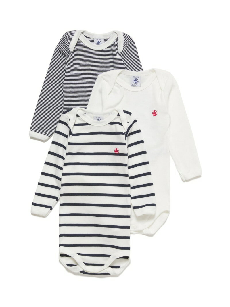 プチバトー　ベビー服 長袖ボディ3枚組 PETIT BATEAU プチバトー マタニティウェア・ベビー用品 ロンパース・カバーオール【送料無料】[Rakuten Fashion]