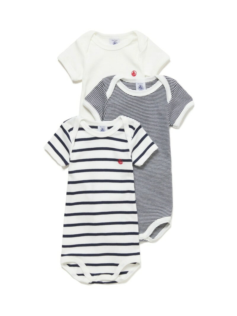 プチバトー ベビー服 男の子 半袖ボディ3枚組 PETIT BATEAU プチバトー マタニティウェア・ベビー用品 ロンパース・カバーオール【送料無料】[Rakuten Fashion]