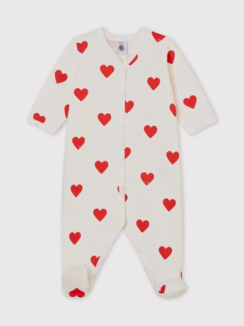 (K)裏起毛ハートプリント前開きロンパース PETIT BATEAU プチバトー マタニティウェア・ベビー用品 ロンパース・カバーオール ホワイト【送料無料】[Rakuten Fashion]のサムネイル