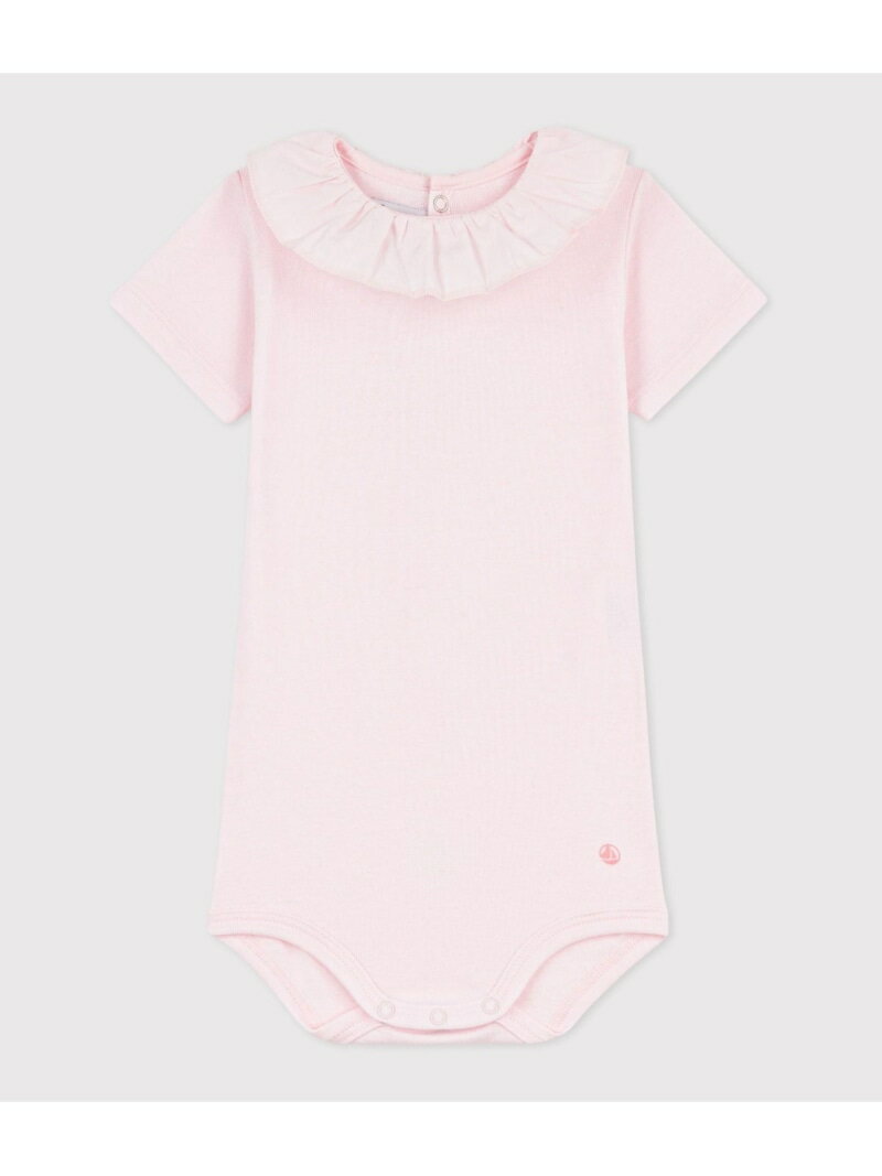 Short Sleeves - フリル衿付き半袖ボディ PETIT BATEAU プチバトー マタニティウェア・ベビー用品 ロンパース・カバーオール ピンク【送料無料】[Rakuten Fashion]