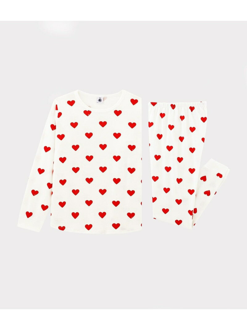 ハートプリント長袖パジャマ PETIT BATEAU プチバトー インナー・ルームウェア パ...