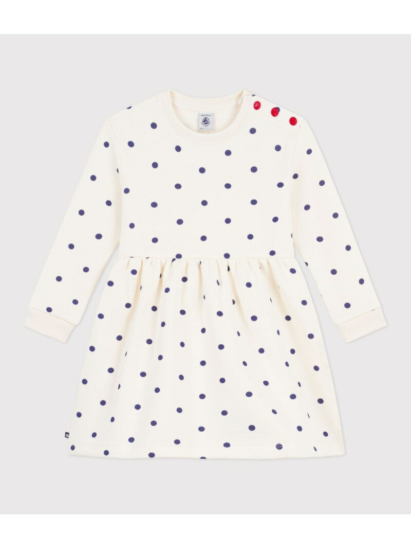 乐天商城 - 裏起毛ドットプリントワンピース PETIT BATEAU プチバトー ワンピース・ドレス ワンピース ホワイト【送料無料】[Rakuten Fashion]