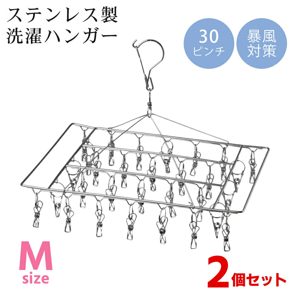 [ポイント10倍][2個セット] ピンチハンガー ステンレス 30ピンチ M 洗濯ハンガー ステンレスハンガー 防風機能付き さびにくい タオル 洗濯 物干し 角 ハンガー 錆びない 割れない 日光に強い スチール 丈夫 長持ち 新生活 引っ越し ギフト 【送料無料】【翌日配送対応】