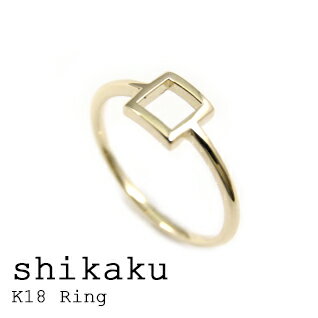 K18 リング デザインリング 四角形 細身 華奢 小指 ピンキーリング ギフト プレゼント ホワイトゴールド ピンクゴールド イエローゴールド 幸運 マテリア...