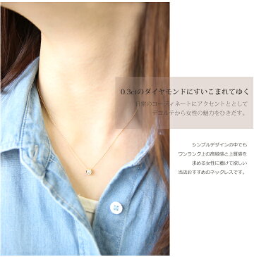 K10 ダイヤモンドネックレス0.30CT 一粒ダイヤモンド フクリン留め 1石ダイヤモンド ギフト プレゼント ホワイトゴールド・ピンクゴールド・イエローゴールド 【送料無料】