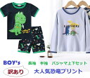 訳あり 男の子キッズ 選べる半袖長袖恐竜プリントパジャマ上下セット メール便送料無料(訳アリ内容ご確認ください)