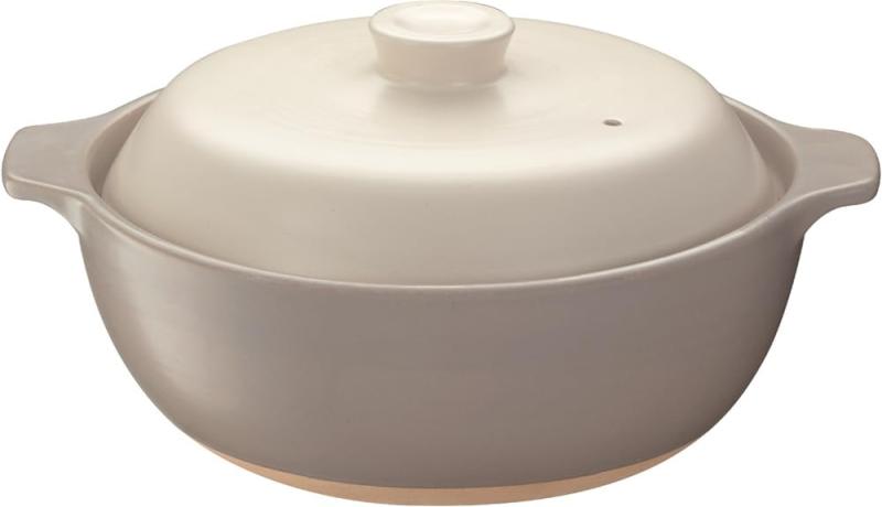 イシガキ 鍋 6号 白 グレー 約直径23×奥行19×高さ11cm 容量約0.9L 吹きこぼれにくい 土鍋 モダン 1~2人..