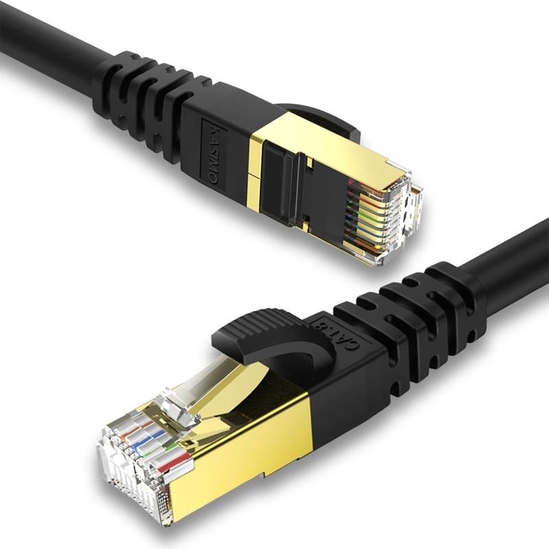 3M KASIMO LANケーブル CAT8 カテゴリ-8 26AWG 40Gbps 2000MHz 超高速 有線ケーブル SFTP RJ45 二重シールト イーサネットケーブル ルーター PC ps4 ps5 XBox PoEに対応ランーケーブル (3m, 黒い)&#128640;【高速光通信LANケーブル】次世代の超高速LANケーブル，CAT8の伝送速度は最大40Gbps、伝送帯域は2000Mhzに極まる。米国FLUKE networksテスター検証済み。超速して安定伝送できます。CAT8・lanケーブルを選びましょう&#128640;【防水と耐摩性と耐腐食性】内蔵100％無酸素銅(26AWG)で無指向性、高純度、耐食性、電気インピーダンス低減の特徴があり、信号を更に高効率転送出来る。RJ45コネクタは金メッキ銅素材を使用し(従来品の鉄シャルではない)、信号劣化・サビに抑え。イーサネットケーブルの直径6.5mm(PVCの厚さ0.8mm)、改善されたソフトPVCは、防水、耐摩性と耐腐食性のため耐久性に強いケーブルシースを使用。弱った信号の減衰、長距離への転送と外側からの干渉に対する強い耐久性を実現。&#128640;【特徴】8芯 鍍金メッキコネクタは断線、脱線、爪折れを有効的に防止されます。SFTP多重シールドで雑音などに信号劣化を抑え 、データを安定伝送をできる。&#128640;【様々の場合適用】パソコン辺りはもちろん、デジタルテレビやレコーダーなどをネットワークに繋ぐことが対応できます。TV Box、コンピューター、ノートパソコン、モデムなど、RJ45プラグ搭載の全てのネットワーク機器に対応できます。&#128640;【長さ自由に選ぶ】0.25m、0.5m、1m、1.5m、2m、3m、5m、10m、15m、20m、25m、30m。12ヶ月と品質の高いカスタマーサポートを全製品に提供しております。