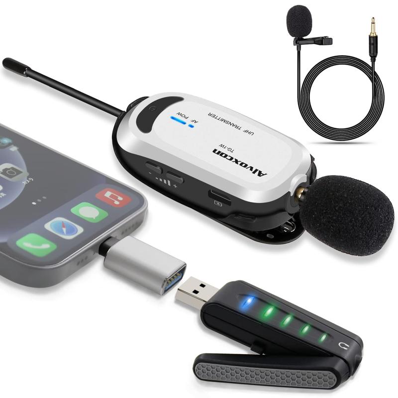 ワイヤレスマイク USB Alvoxcon 無線マイク ピンマイク iPhoneパソコン Androidイヤホン端子付きPCマイク UHF 録音録画 拡声 モニタリング 軽量 日本語説明書 UM310PRO