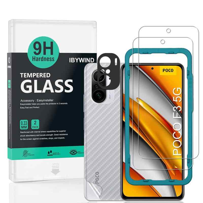 Ibywind ガラスフィルム POCO F3 5G/Redmi k40/Xiaomi Mi 11i 5G 用 強化 ガラス 保護 フィルム 2枚セット カメラレンズプロテ クター付き(金属材料) 背面保護フィルム付き 簡単装着キット付き