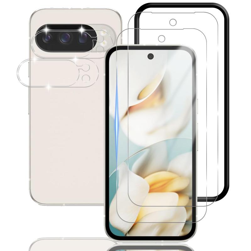 Awubaige For Google Pixel 10 Pro XL 5G 用の ガラスフイルム (2枚入り)+カメラフィルム(2枚入り)【ガイド枠付き】For Pixel 10 Pro XL 用の フィルム 日本製旭硝子採用 For グーグルピクセル